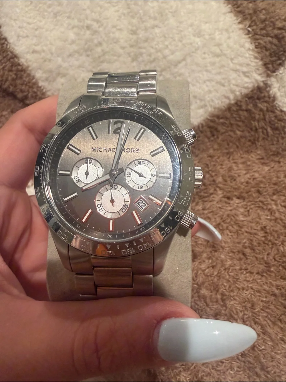 Michael Kors Silver and Gunmetal Chronograph Watch